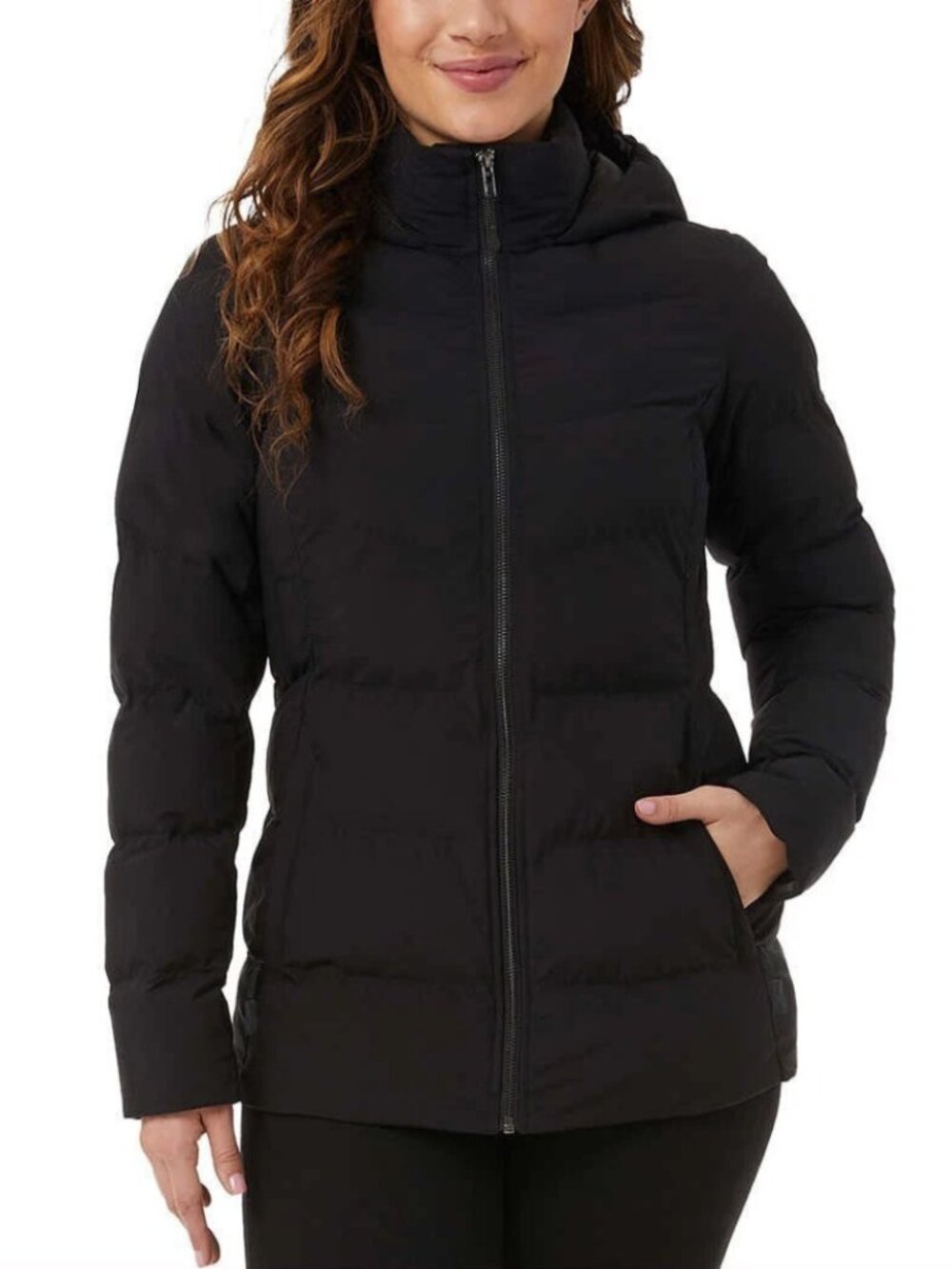 32 Degrees Women's Size L Black Wide Channel Hooded Puffer Jacket